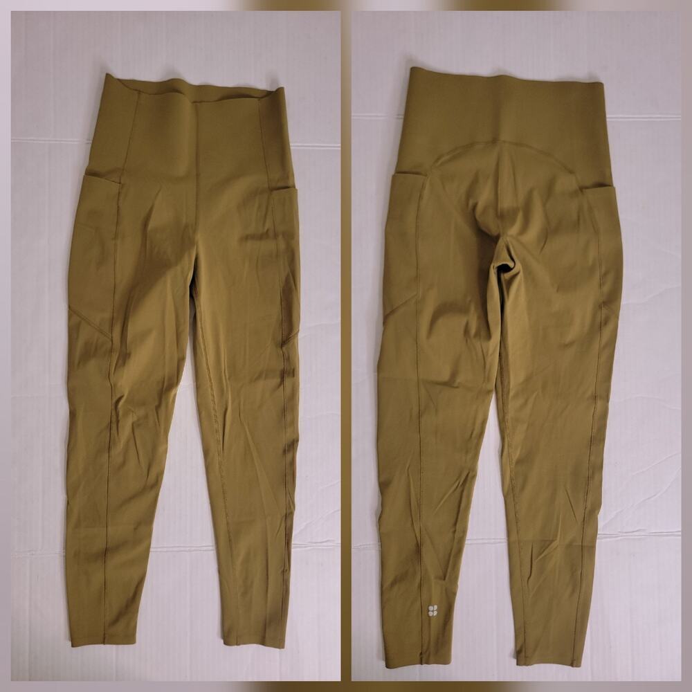 Sweaty Betty 7/8 Length Power Leggings SZ 0-2 High Rise Side Pockets Mustard